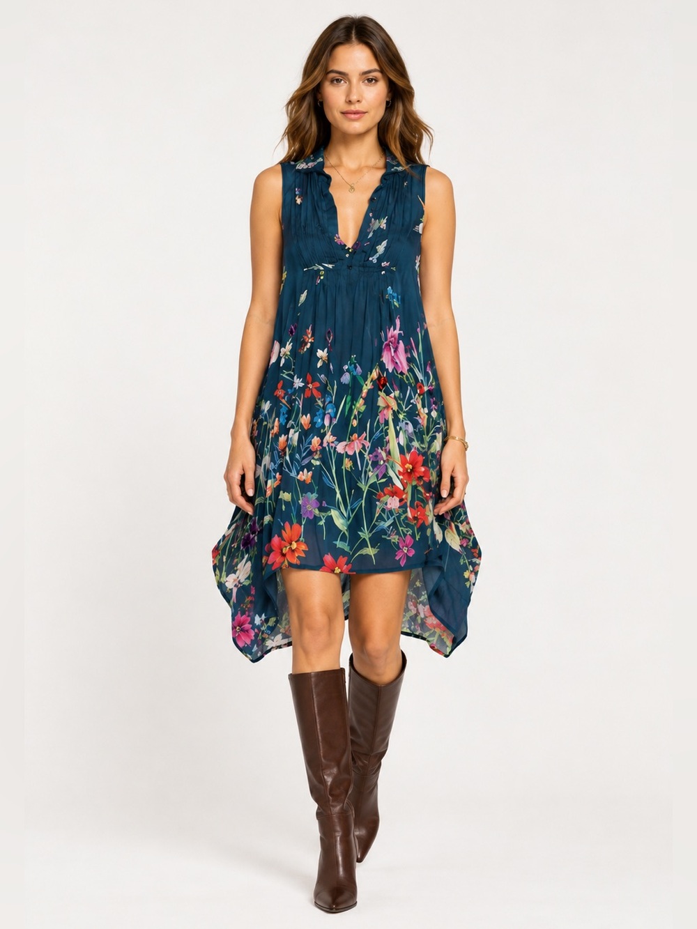 Johnny Was Summy Long Tunic Dress Dark Floral Boho Small